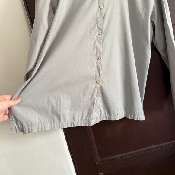 EILEEN FISHER | Gray Cotton Boxy Wide Sleeved Button Down Blouse | Medium - Picture 3 of 5